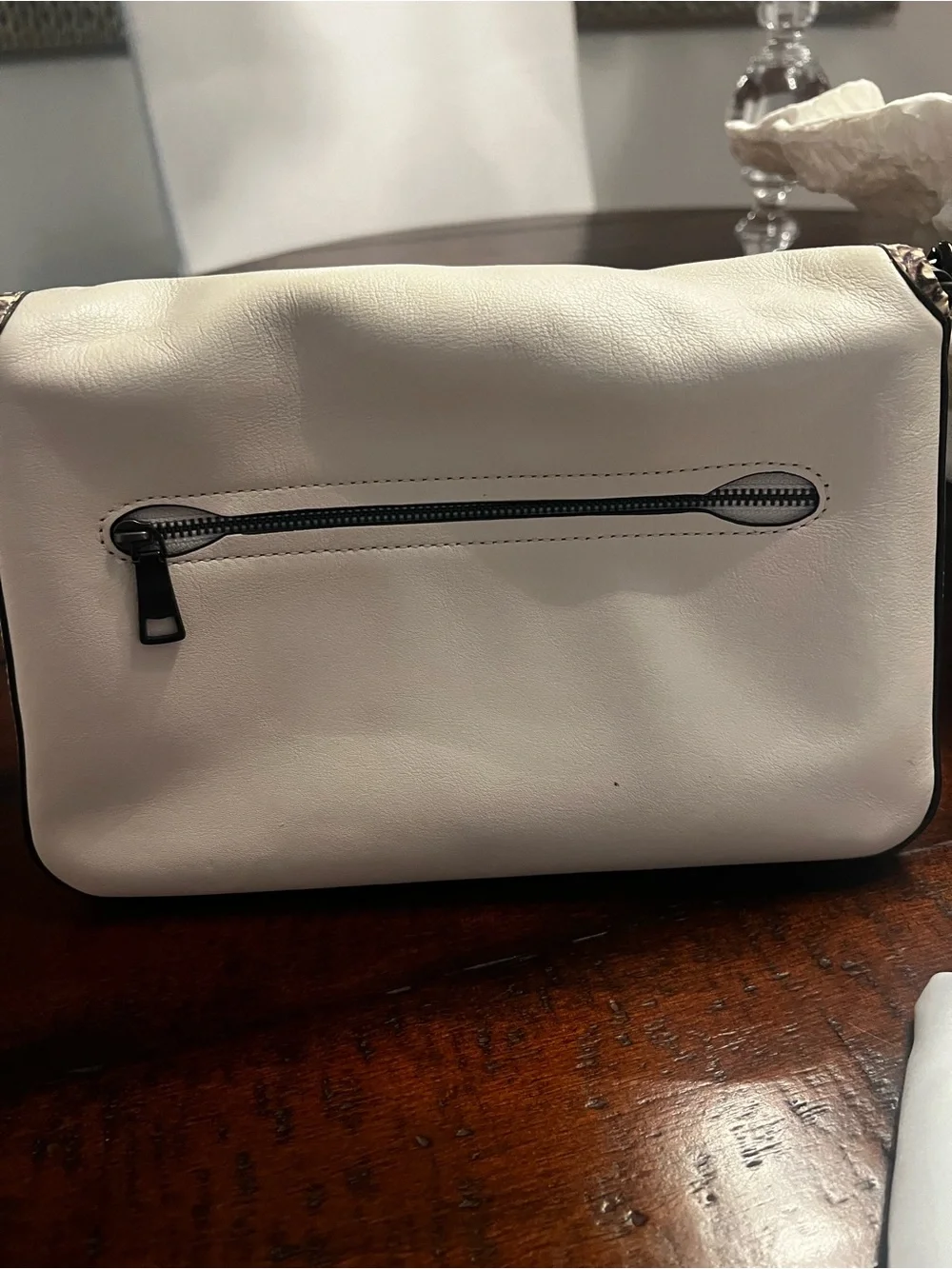 NEW COACH Tabby Handbag — Cream with Snake Print Trim, Gunmetal Hardware